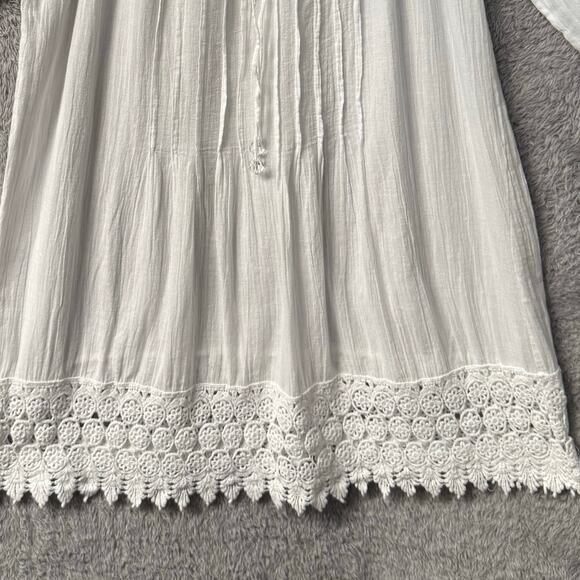 Blue Island Lace Border Sleeves and Hem Long Sleeve Swim Cover-Up  Women S White - Picture 5 of 10